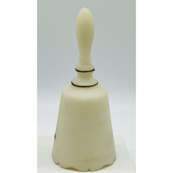 Fenton Satin Ivory Glass Bell Cardinal Holly Hand Painted 1994 S Jackson Signed - Picture 3 of 9